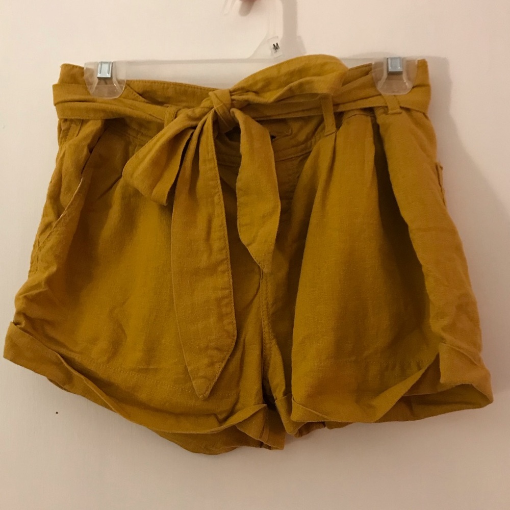 Yellow linen shorts